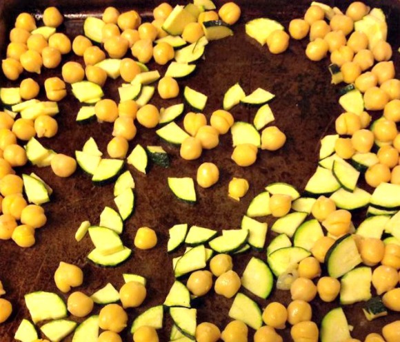 chickpeas and zucchini ready to roast