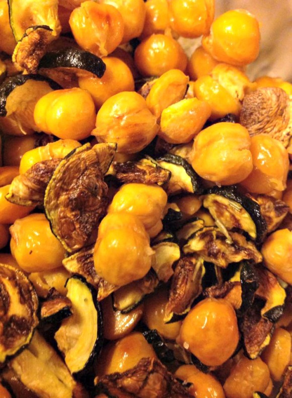roasted chickpeas and zucchini closeup